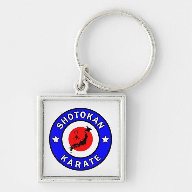 Shotokan Karate Fyrkantig Silverfärgad Nyckelring (Framsidan)