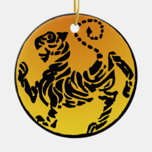 Shotokan tiger - guld julgransprydnad keramik