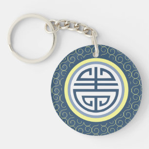 Shou Chinese Longevity Symbol - Blue and Gult