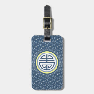 Shou Chinese Longevity Symbol - Blue and Gult Bagagebricka