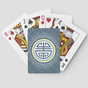 Shou Chinese Longevity Symbol - Blue and Gult Casinokort