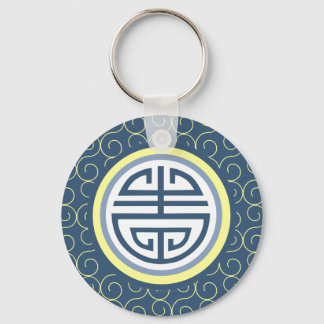 Shou Chinese Longevity Symbol - Blue and Gult Nyckelring