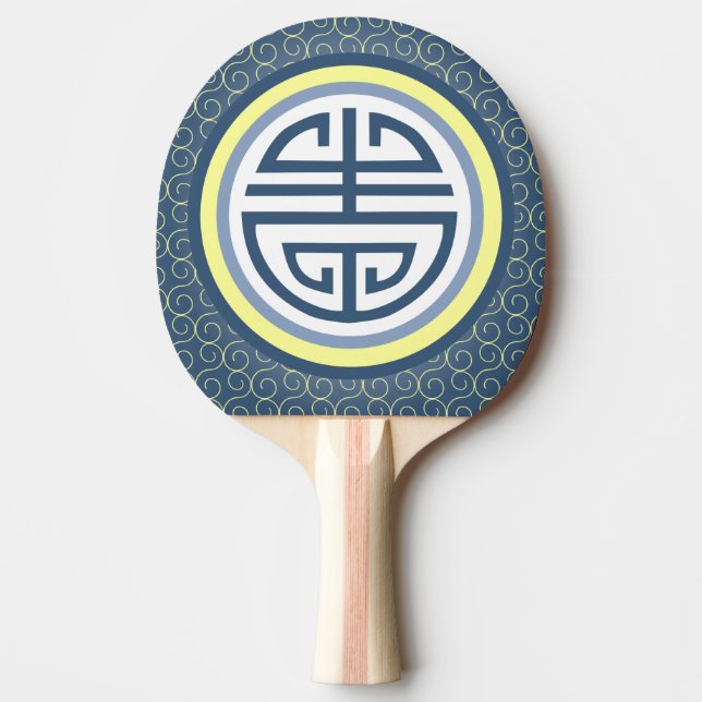 Shou Chinese Longevity Symbol - Blue and Gult Pingisracket (Framsidan)