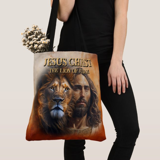 Shoulder Tote Bag Jesus Kristus Lejon om Judah Tygkasse (Närbild)