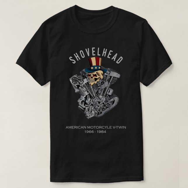 ShovelHead Retro Skull VTwin Engine 1966 Motorcycl T Shirt (Design framsida)