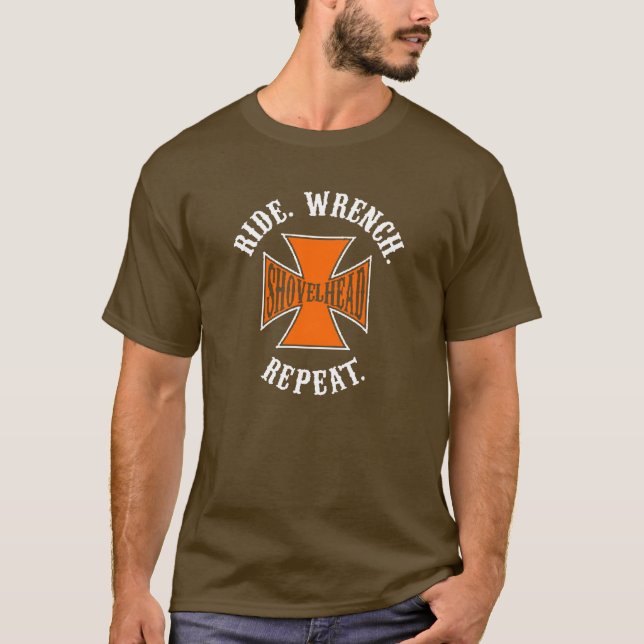 Shovelhead - Ride - Wrench - Repeat - Harley Biker T Shirt (Framsida)