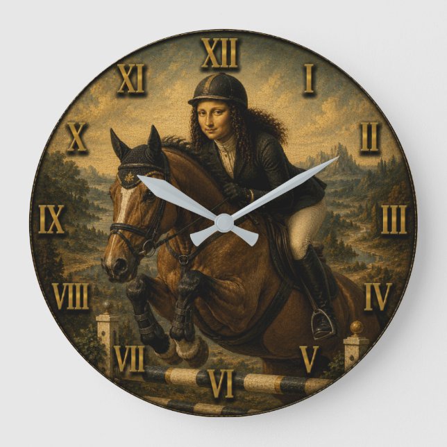 Show Jumping Funny Mona Lisa Horse Lover Gift Stor Klocka (Framsida)