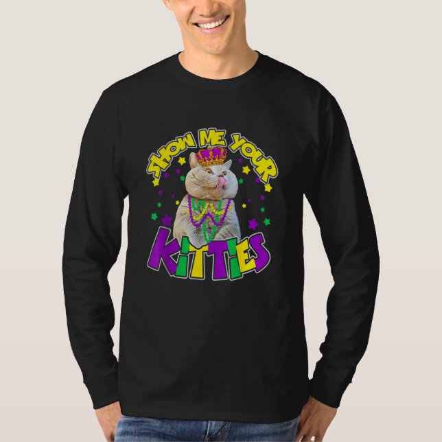 Show Me Your Kitties Mardi Gras Party Cat T Shirt (Framsida)