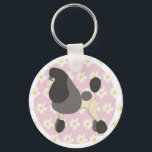 Show Poodle Nyckelring<br><div class="desc">This unusual keychain,  zip pull,  features my design of an imaculately groomed black Show Poodle against a light pink background,  with daisies. A perfect gift for Poodle lovers and a colourful accessory. Ideal to keep your keys safe.</div>