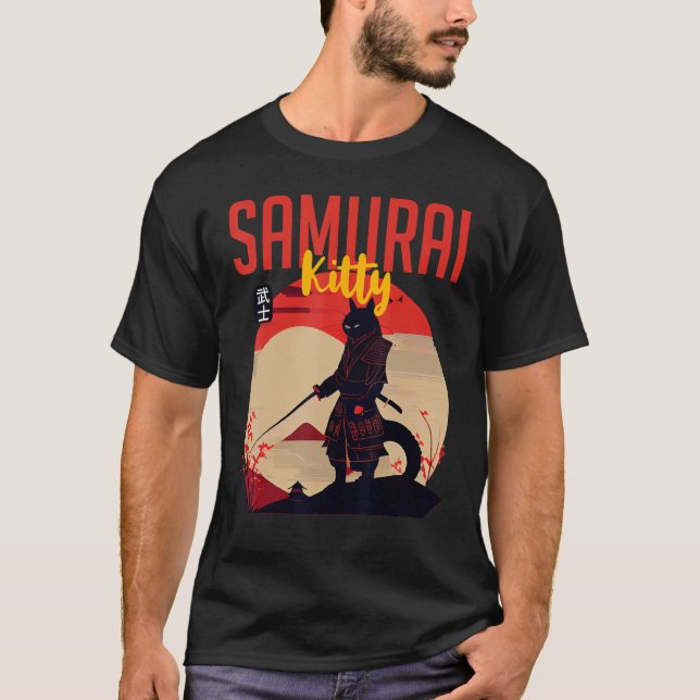 Show Your Feline Side Custom Samurai Kitty T Shirt (Framsida)
