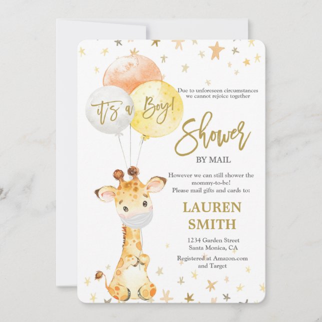 Showby by Mail gullgiraffe babydusch Inbjudningar (Framsida)
