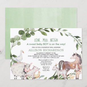 Showby mail Farm Barnyard animals pojke Inbjudningar