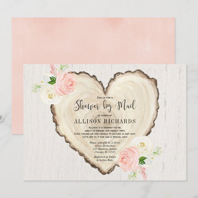 Showby mail Rustic Valentines day girl baby Inbjudningar (Fram/baksida)