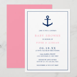 Shower Baby Nautical Rosa Blue Anchor Par Shower Inbjudningar