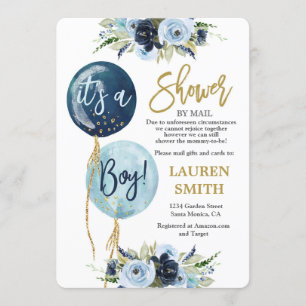 Shower by Mail Navy Blue balloon babydusch Inbjudningar