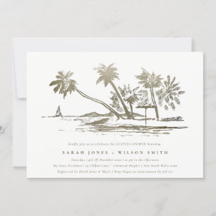 Shower för Tropical Beach Handflatan Sketch Guld P Inbjudningar