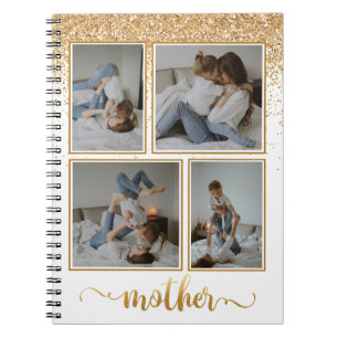 Shower Guld Glitter 4 Photo Collage New mamma Anteckningsbok