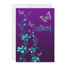 Shower Inbjudan | Lila Teal, Blommigt, Butterflies