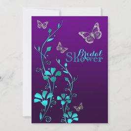 Shower Inbjudan | Lila Teal, Blommigt, Butterflies