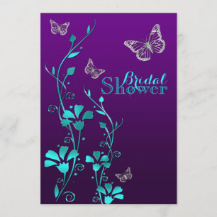 Shower Inbjudan Lila Teal, Blommigt, Butterflies
