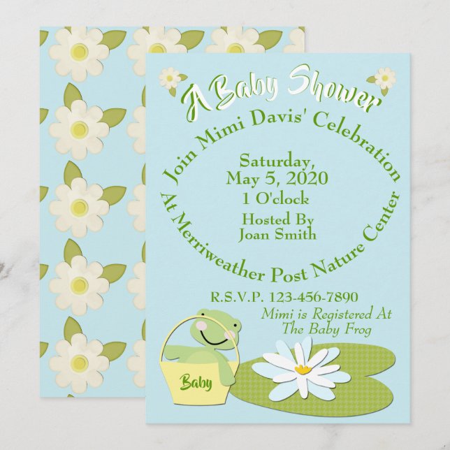 Shower-inbjudan med Baby Frog & Lilly Pad Inbjudningar (Fram/baksida)