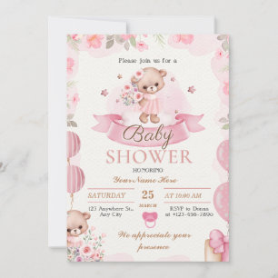 Shower-inbjudan till Beige och Brown Blommigt Flic Inbjudningar