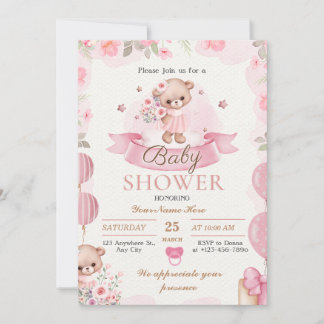 Shower-inbjudan till Beige och Brown Blommigt Flic Inbjudningar