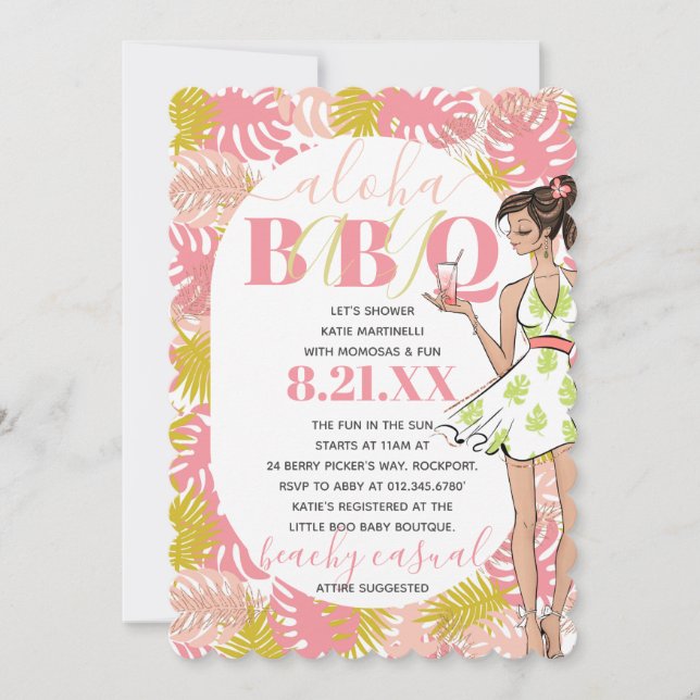 Shower-inbjudan till Rosa Tropical Aloha Baby BBQ- Inbjudningar (Framsida)