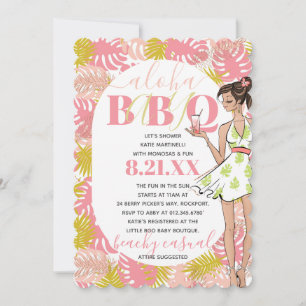 Shower-inbjudan till Rosa Tropical Aloha Baby BBQ- Inbjudningar
