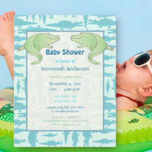 Shower-inbjudningar för Aqua Alligator Mönster Poj Inbjudningar