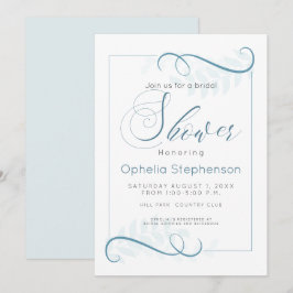 Shower Modern Foliage Smokey Blue Inbjudningar