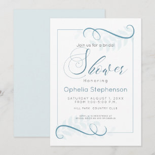 Shower Modern Foliage Smokey Blue Inbjudningar