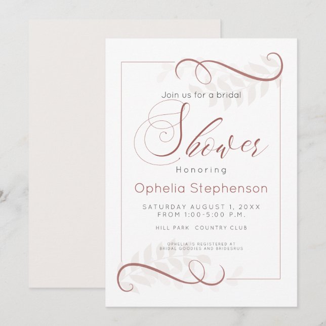Shower Modern Spice Brown och Blek Cream Löv Inbjudningar (Fram/baksida)