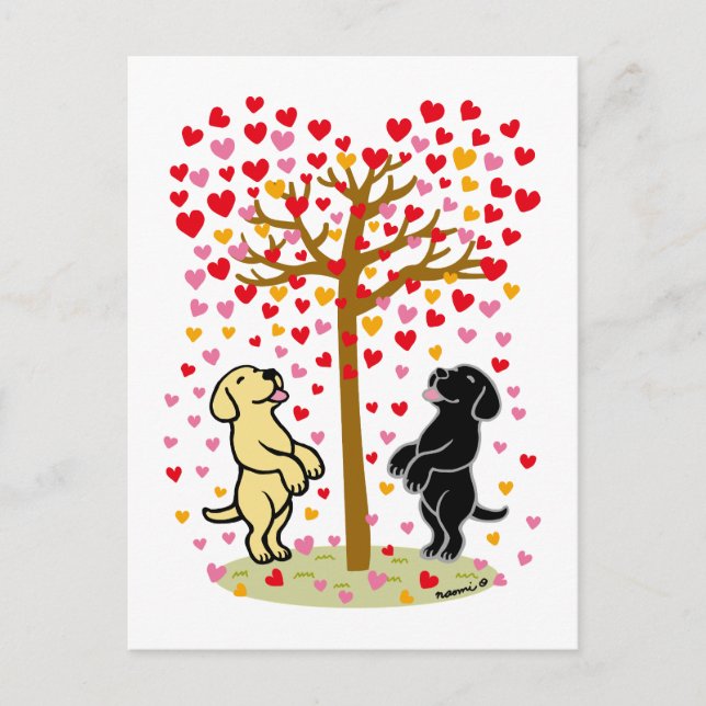 Shower of Hearts Gult and Black Labrador Couple Helg Vykort (Framsida)