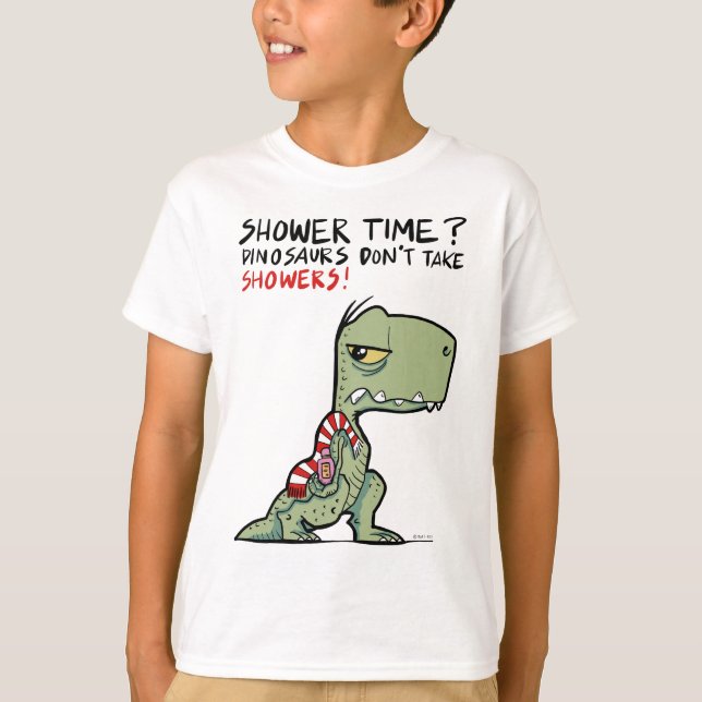 Shower Time? Funny Towel T-Rex Dinosaur-Tecknad T Shirt (Framsida)