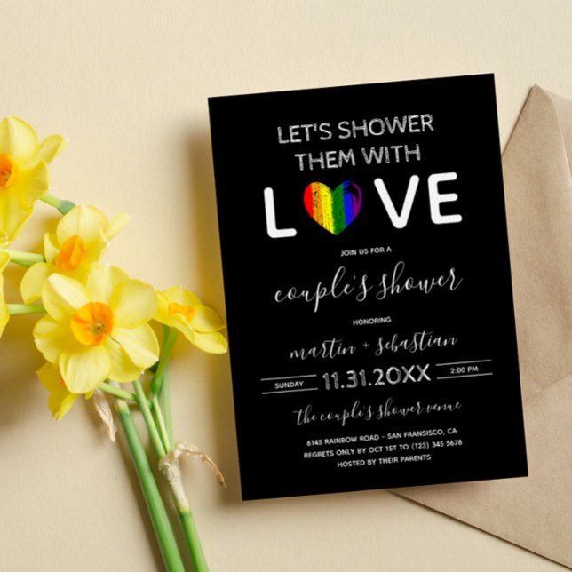 Shower with Kärlek RainbowHeart LGBT Couple’s Show Inbjudningar (Skapare uppladdad)