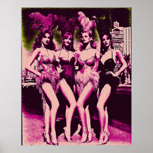 Showgirl Baddies Rosa och Grön Risograph  Poster