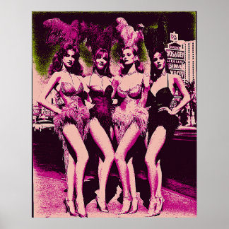 Showgirl Baddies Rosa och Grön Risograph  Poster