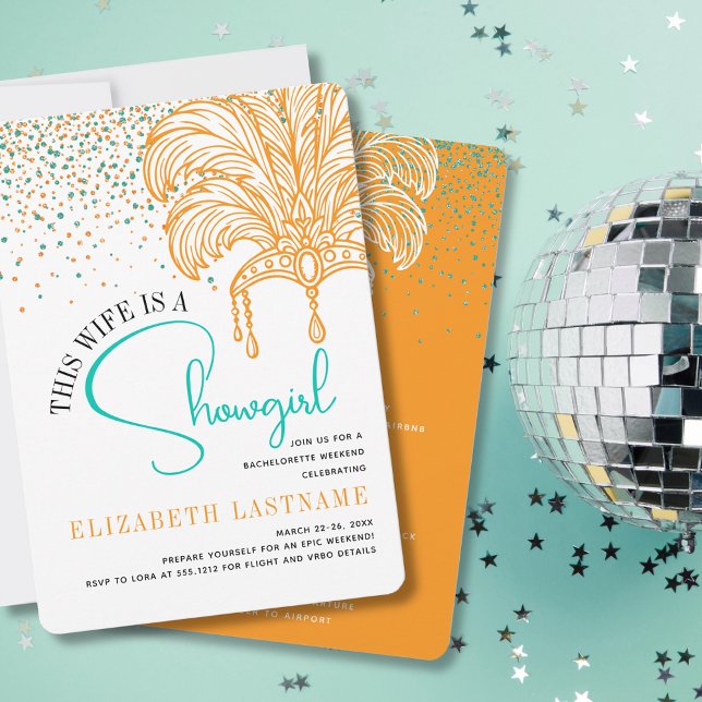 Showgirl Bride Era Orange Teal Bachelorette Party Inbjudningar (Showgirl Bride Era Orange Teal Bachelorette Party Invitation)