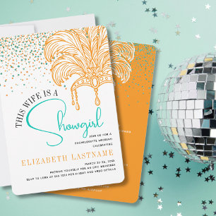 Showgirl Brud Epok Orange Teal Möhippa Fest Inbjudningar
