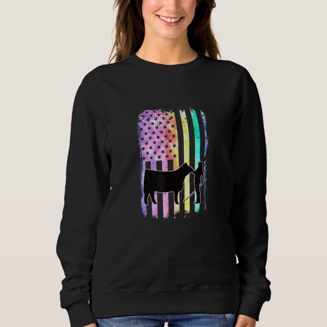 Showgirl Cattle American Patriotic USA flagga Roli T Shirt (Framsida)
