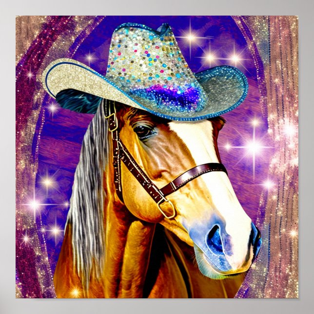 Showtime - Horse Wearing a Cowboy Hat Art Print Poster (Framsidan)