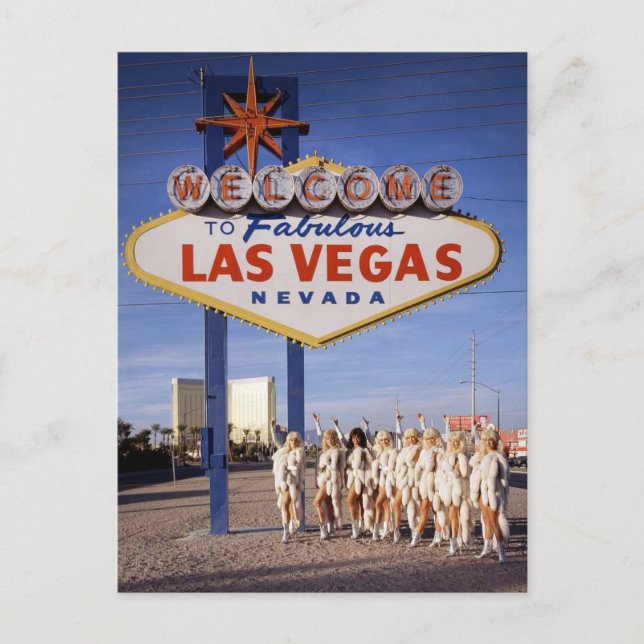 Showtjejer framför det historiska Las Vegas-teckne Vykort (Framsida)