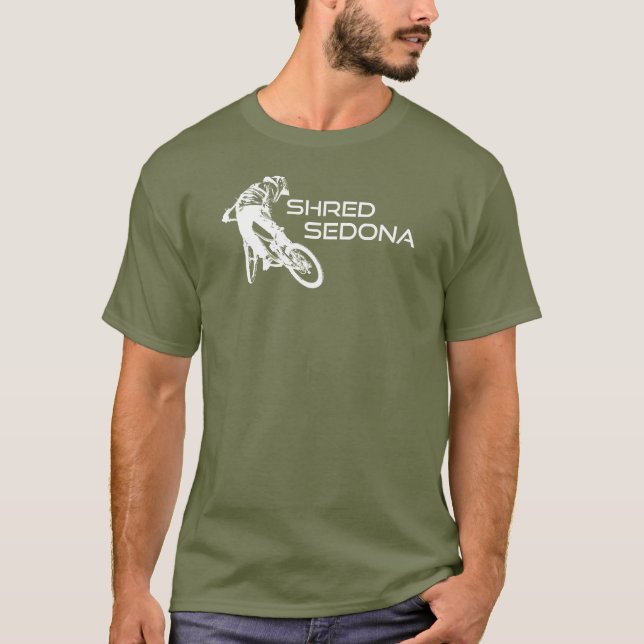 Shred Sedona Arizona Mountain Biking T Shirt (Framsida)