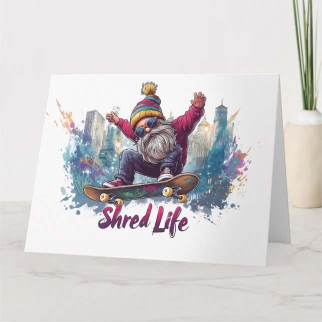 Shredda livet - Cool Skateboarding Gnome  Kort (Framsida)