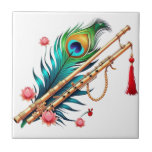 Shree Krishna Janmashtami Kakelplatta<br><div class="desc">Fira Lord Krishnas födelse med denna elegant HD-genomskinliga dekal som innehåller två designade guldplagg, en livfull påsfjäder och blommar i rosa. Den här designen symboliserar gudomligt kärlek, skönhet och musik, och fångar det väsentliga i Janmashtami. Perfekt för devotional presenting, puja-dekorationer och festvaror. Krispkonturer och rik färg gör det idealiskt för...</div>