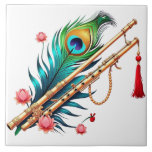 Shree Krishna Janmashtami Kakelplatta<br><div class="desc">Fira Lord Krishnas födelse med denna elegant HD-genomskinliga dekal som innehåller två designade guldplagg, en livfull påsfjäder och blommar i rosa. Den här designen symboliserar gudomligt kärlek, skönhet och musik, och fångar det väsentliga i Janmashtami. Perfekt för devotional presenting, puja-dekorationer och festvaror. Krispkonturer och rik färg gör det idealiskt för...</div>