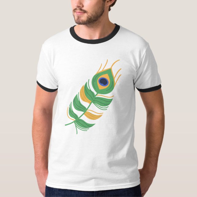 SHREE KRISHNA PEACOCK FEATHER LOGOTYP UNIQUE DESIG T SHIRT (Framsida)