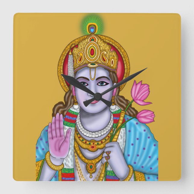 Shree Krishna Väggtimme Fyrkantig Klocka (Framsida)