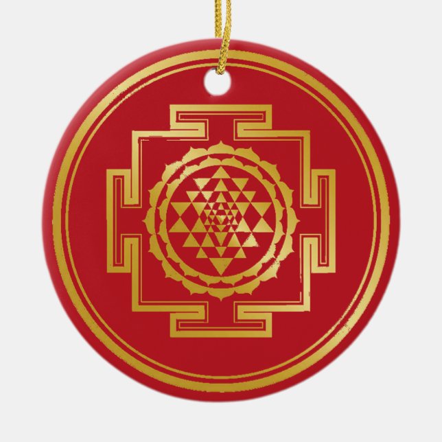 Shree Yantra Auspicious Helig Geometrical Symbol Julgransprydnad Keramik (Framsidan)